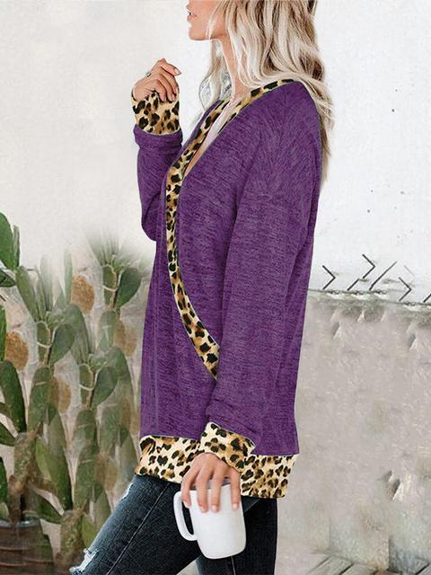 Leopard Splicing V-neck Casual Tops