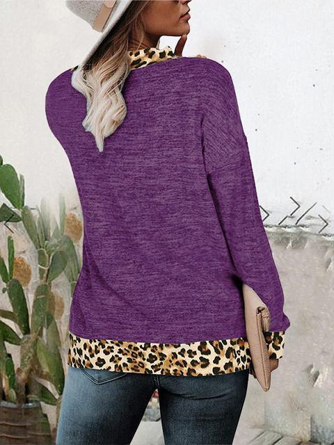 Leopard Splicing V-neck Casual Tops