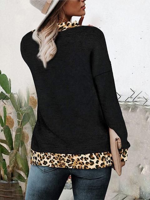 Leopard Splicing V-neck Casual Tops