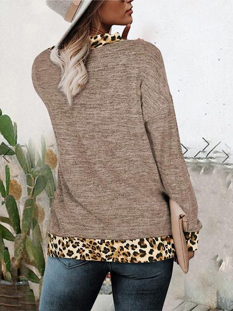 Leopard Splicing V-neck Casual Tops