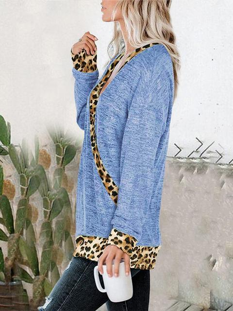 Leopard Splicing V-neck Casual Tops