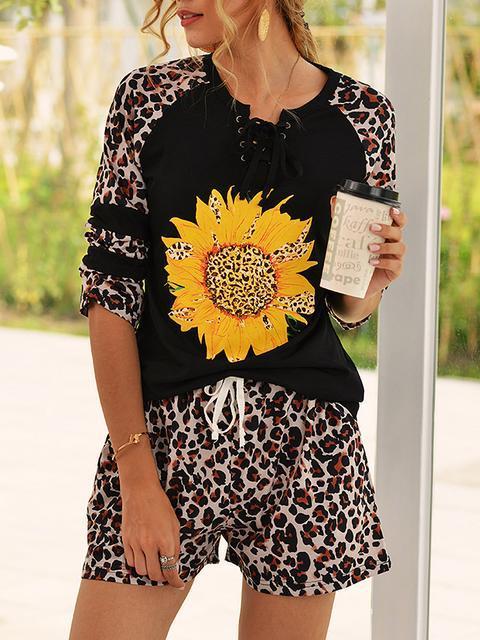 Leopard Sunflower Print Shorts Set