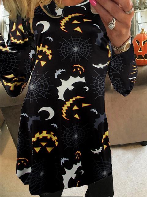 Halloween Long Sleeve Casual Santa Christmas Print Dress