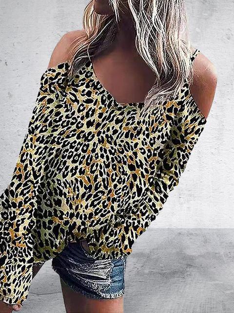 Long Sleeve Leopard Print Sling Tops