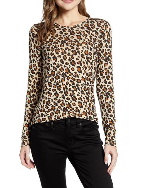 Long Sleeve Leopard Print Tops