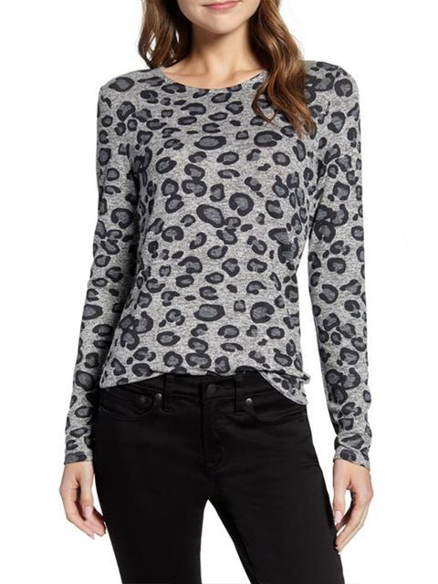 Long Sleeve Leopard Print Tops