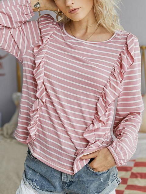 Long Sleeve Stripes Print Knitted Tops