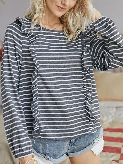 Long Sleeve Stripes Print Knitted Tops