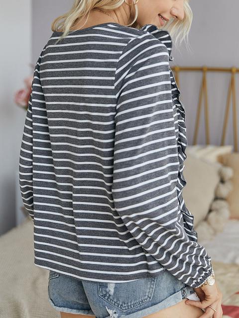 Long Sleeve Stripes Print Knitted Tops