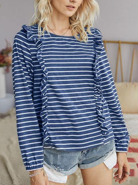 Long Sleeve Stripes Print Knitted Tops