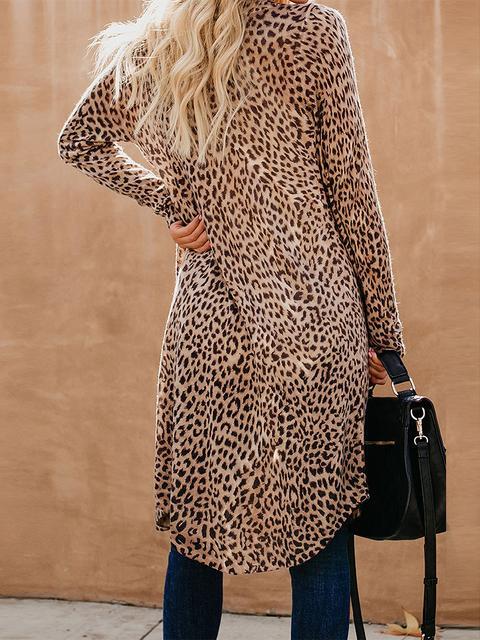 Long Sleeves Leopard Print Long Cardigan