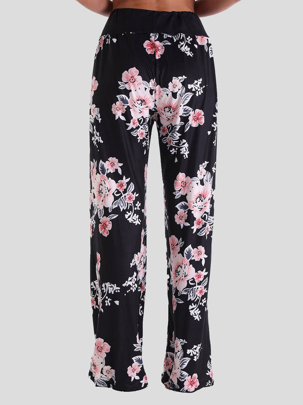 Loose Lace-Up Floral Print Casual Pants