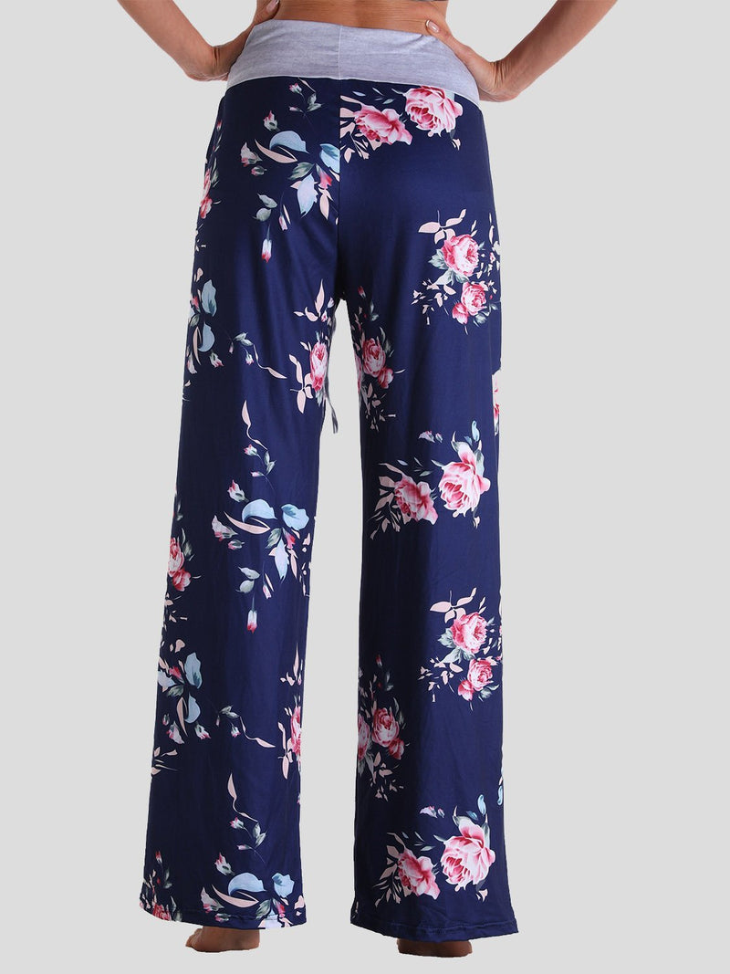 Loose Lace-Up Floral Print Casual Pants