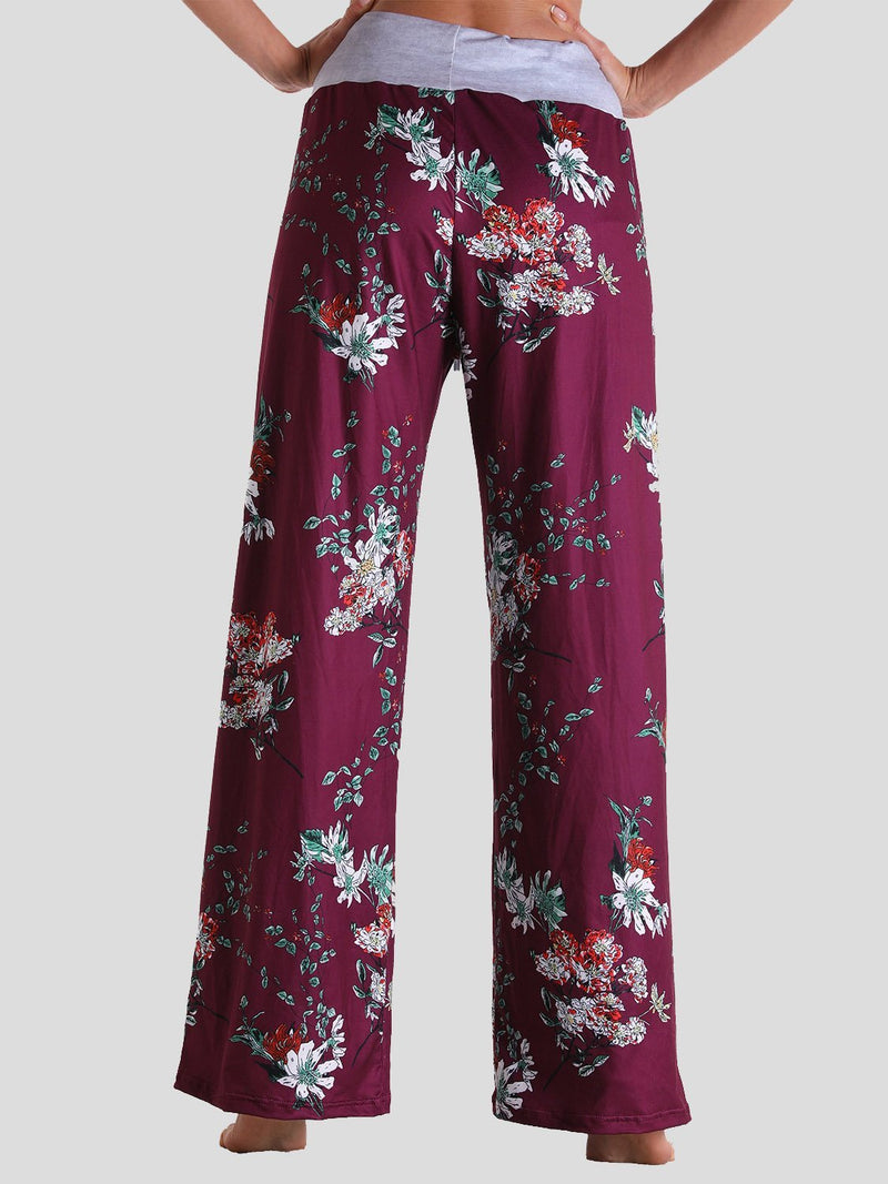 Loose Lace-Up Floral Print Casual Pants