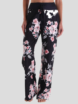 Loose Lace-Up Floral Print Casual Pants