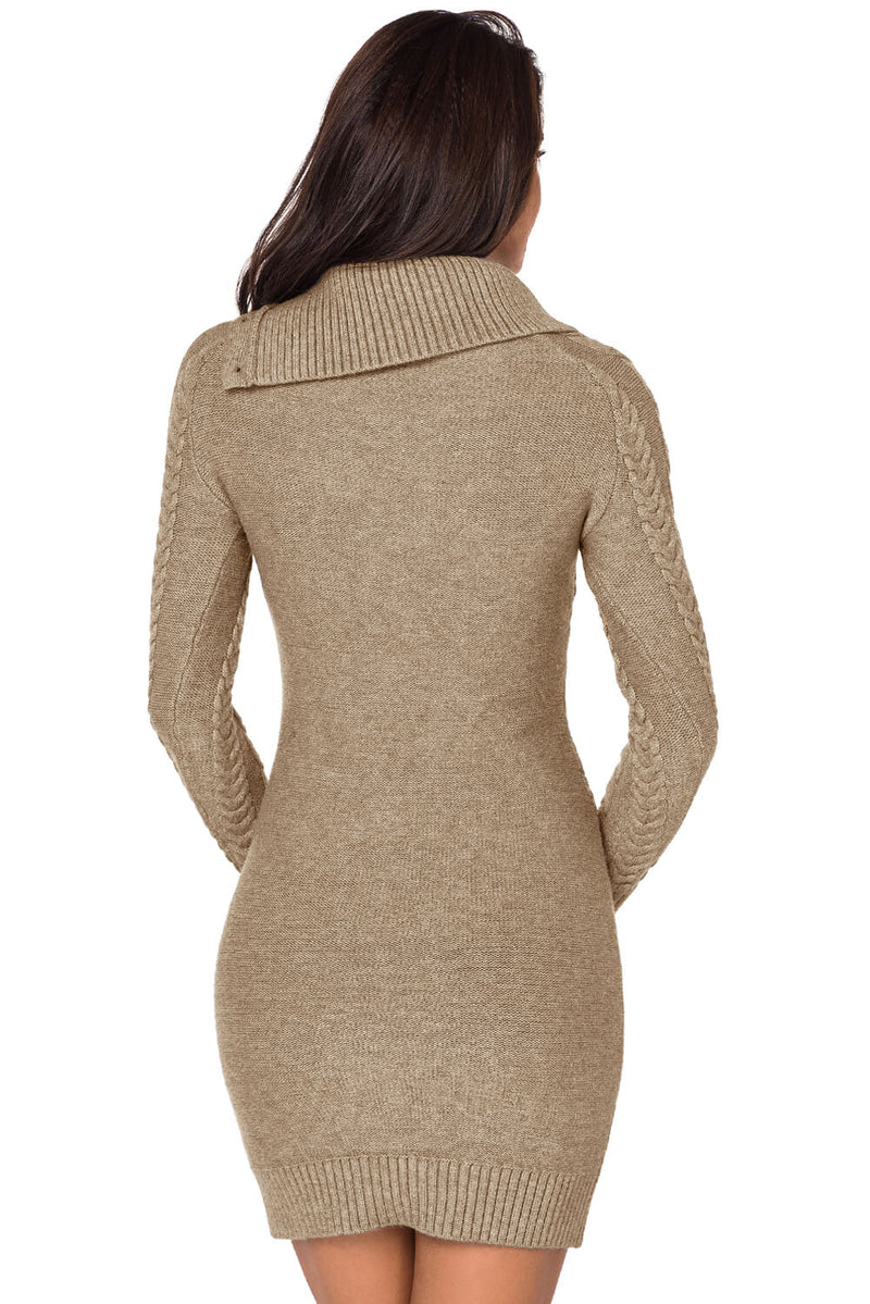 Long Sleeve Knitted Button Neck Sweater Mini Dress