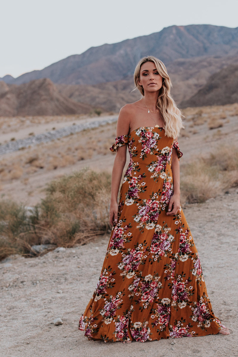 Flowers Printed Off Shoulder Party Maxi Dress - Landing Closet