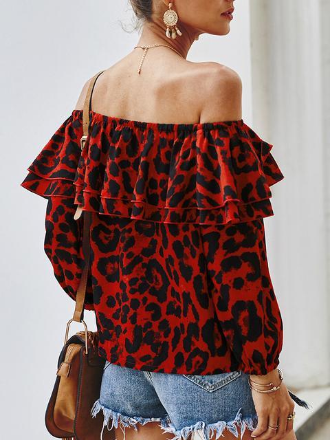 Off Shoulder Leopard Print Tops