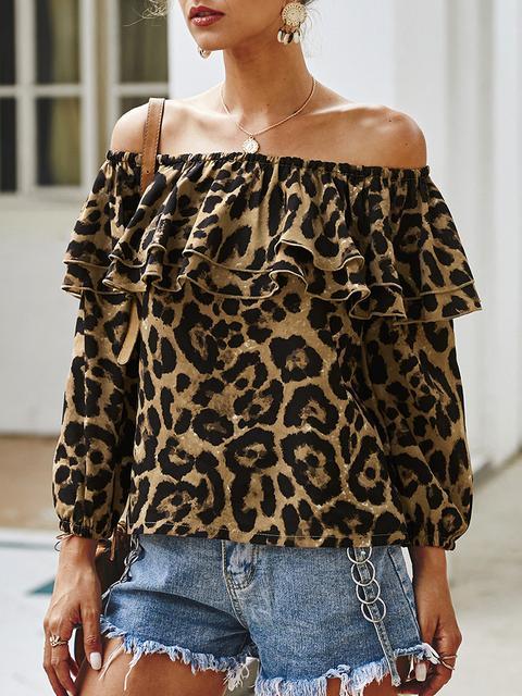 Off Shoulder Leopard Print Tops