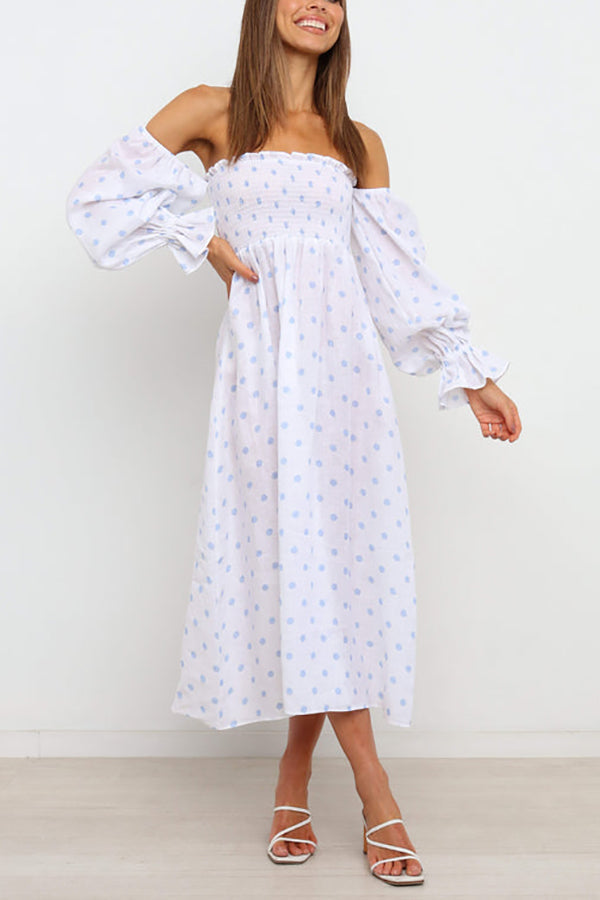 Off Shoulder Smocked Midi Dress