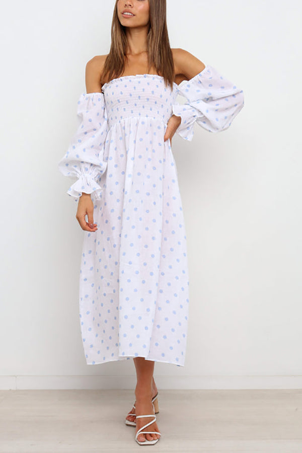 Off Shoulder Smocked Midi Dress