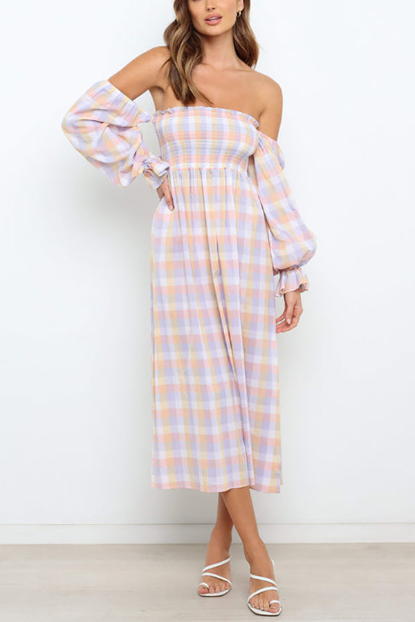 Off Shoulder Smocked Midi Dress