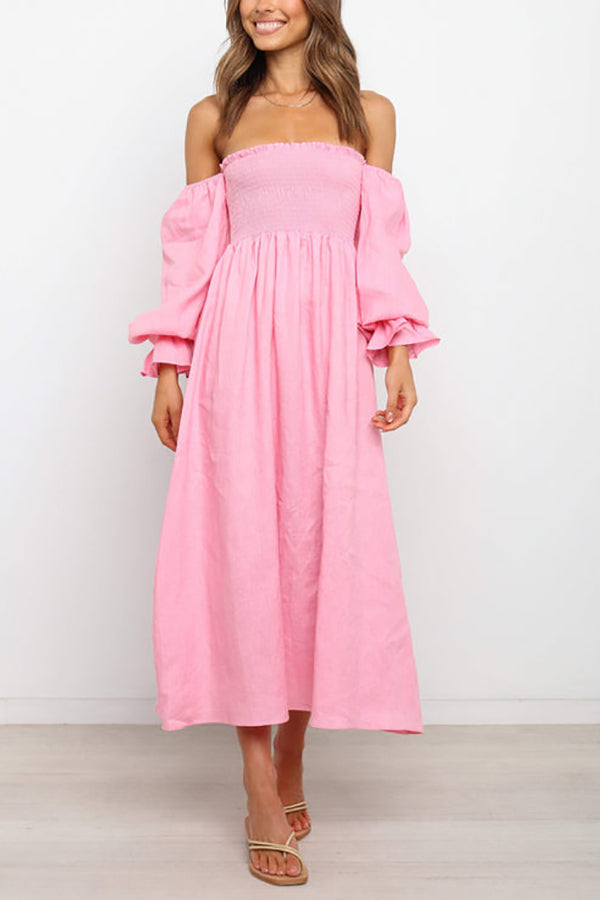 Off Shoulder Smocked Midi Dress