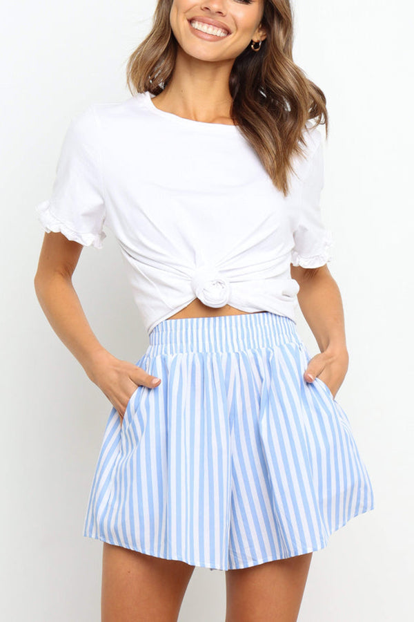 Stripe Elastic Waist A Line Shorts