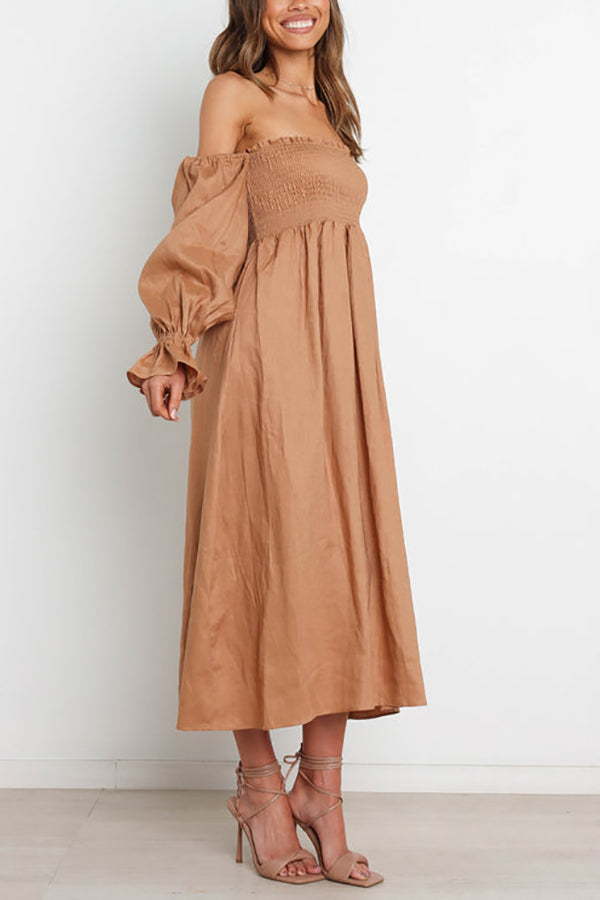 Off Shoulder Smocked Midi Dress