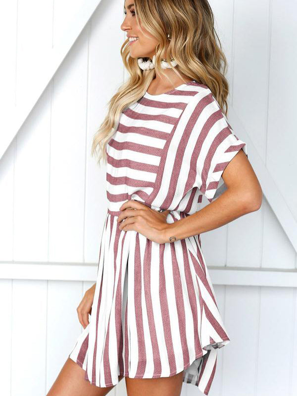 Pink Short Sleeve Stripe Summer Dress - Landing Closet