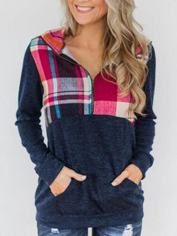 Plaid Patchwork Lapel Neck Sweatshirt