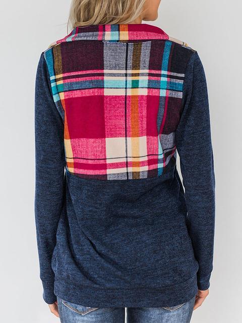 Plaid Patchwork Lapel Neck Sweatshirt