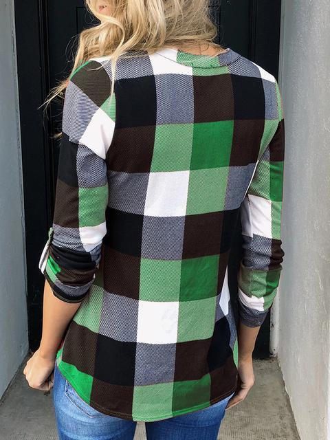 Plaid Tunic V Neck Casual Tops