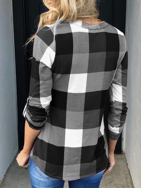 Plaid Tunic V Neck Casual Tops