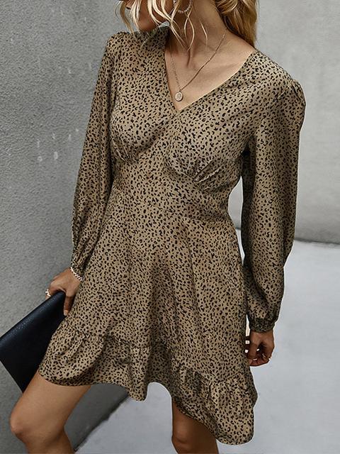 Polka Dot Print V Neck Casual Dress