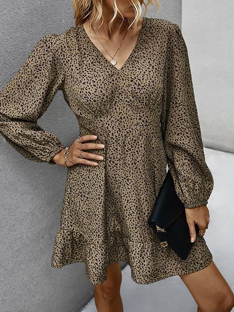 Polka Dot Print V Neck Casual Dress