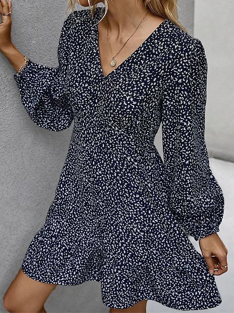 Polka Dot Print V Neck Casual Dress