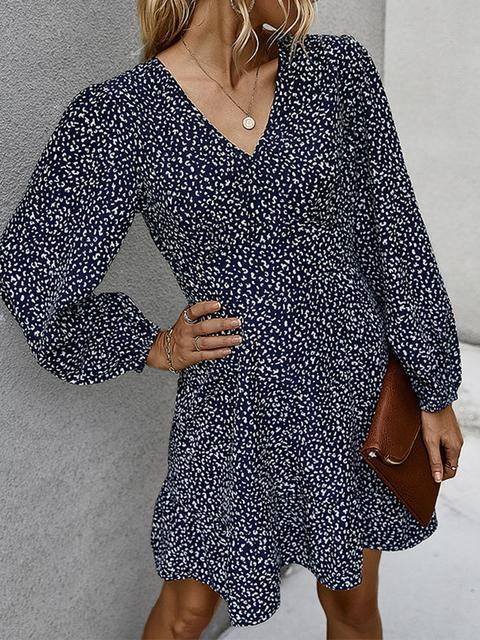 Polka Dot Print V Neck Casual Dress