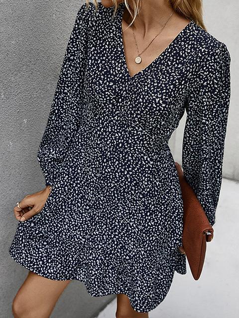 Polka Dot Print V Neck Casual Dress