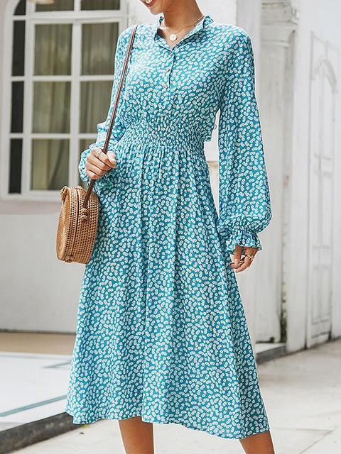 Polka Dot Print V Neck Midi Dress