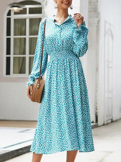 Polka Dot Print V Neck Midi Dress