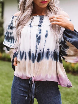 Print Round Neck Long Sleeve Tops