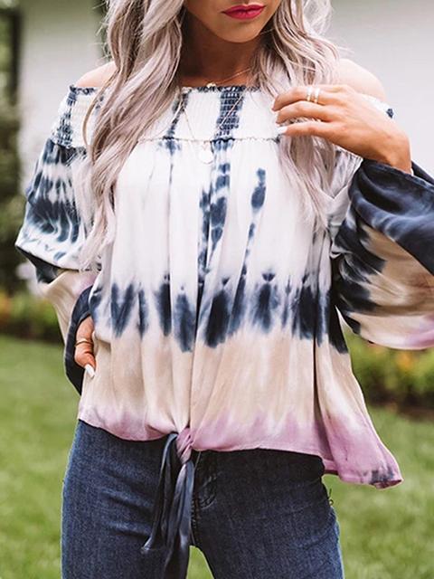 Print Round Neck Long Sleeve Tops