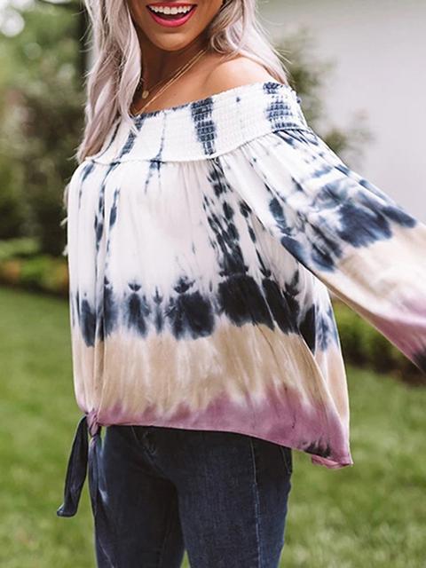 Print Round Neck Long Sleeve Tops