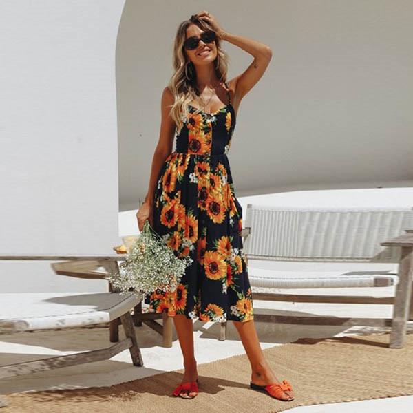 Boho Sexy Floral Midi Dress