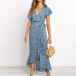 Casual Boho Floral Print Beach Long Dress