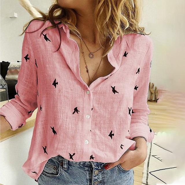 Long Sleeve Birds Print Shirt