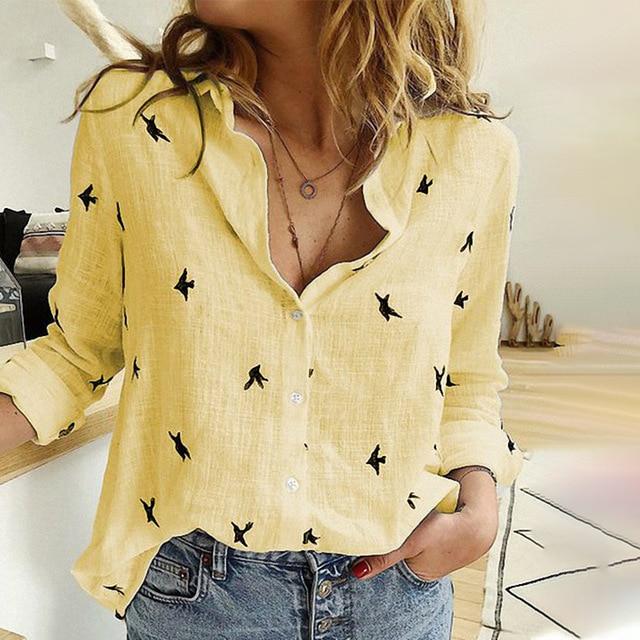 Long Sleeve Birds Print Shirt