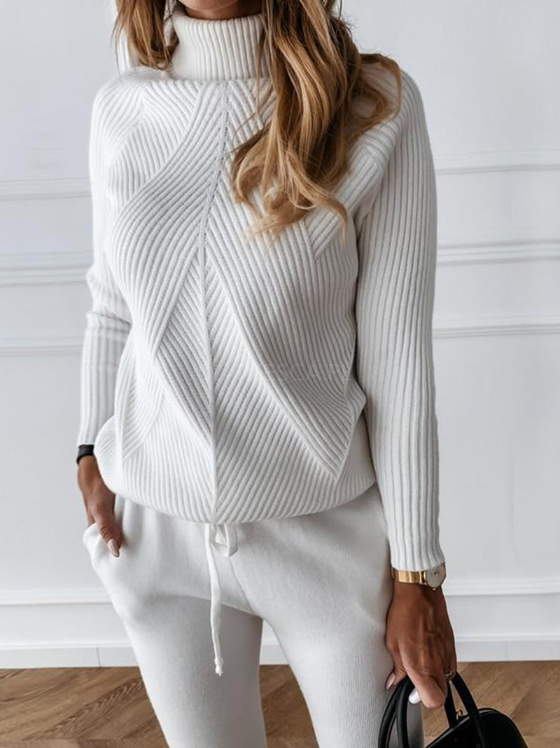 Solid Color Turtleneck Sweater Set