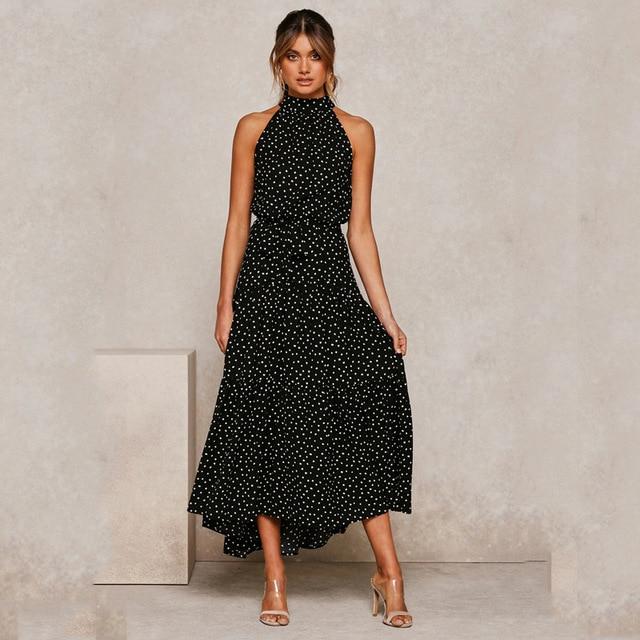 Halter Polka Dot Casual Long Dress